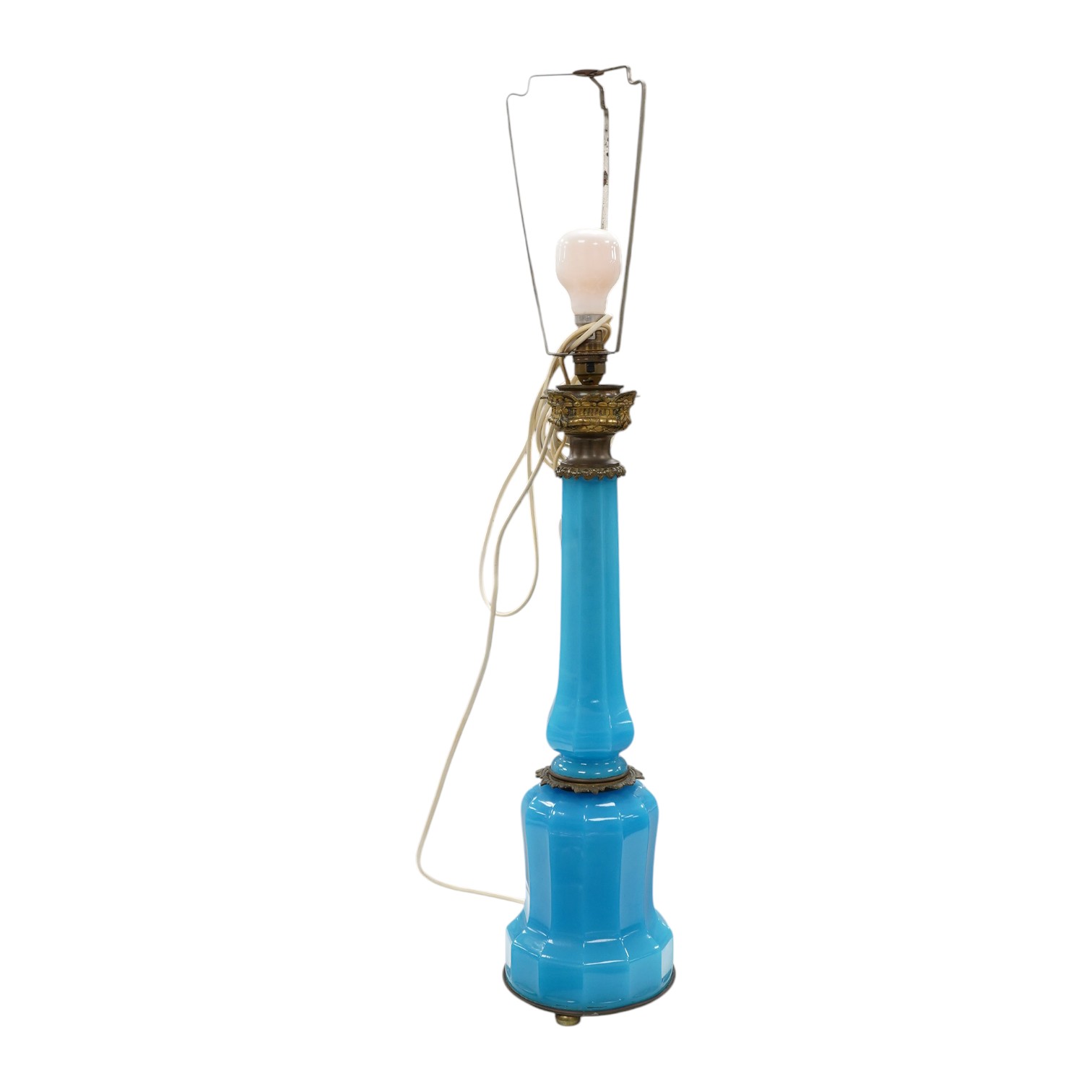 A French blue glass table lamp, 57cm high excluding the fitting. Condition - fair to good untested